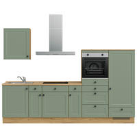 KÜCHENLEERBLOCK 300 cm   in Grün, Eichefarben  - Eichefarben/Schwarz, MODERN, Holzwerkstoff/Metall (300cm) - Nobilia