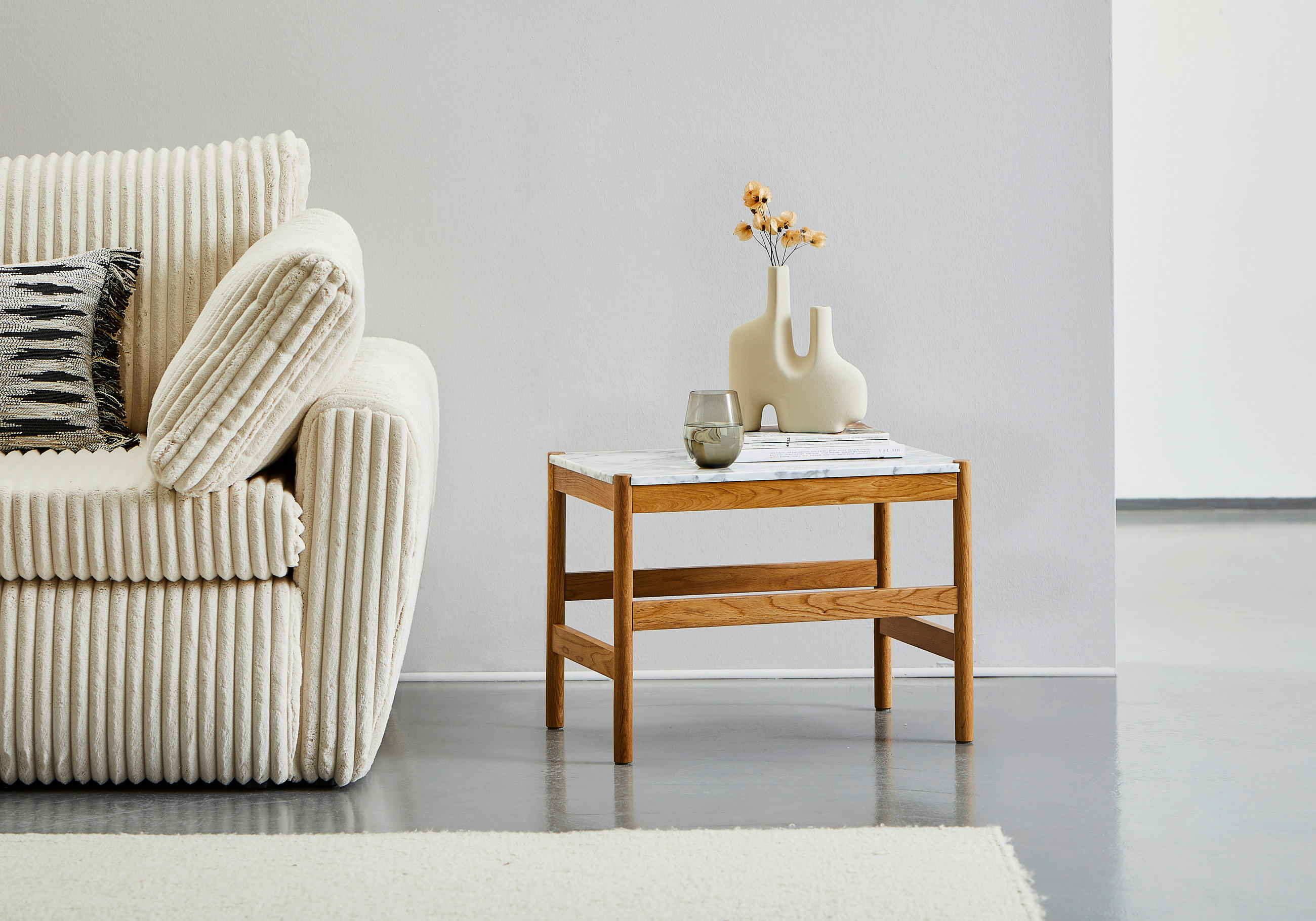 MĂSUȚĂ DE CAFEA - alb/culoare natur, Modern, lemn/piatră (60/42/40cm) - MID.YOU