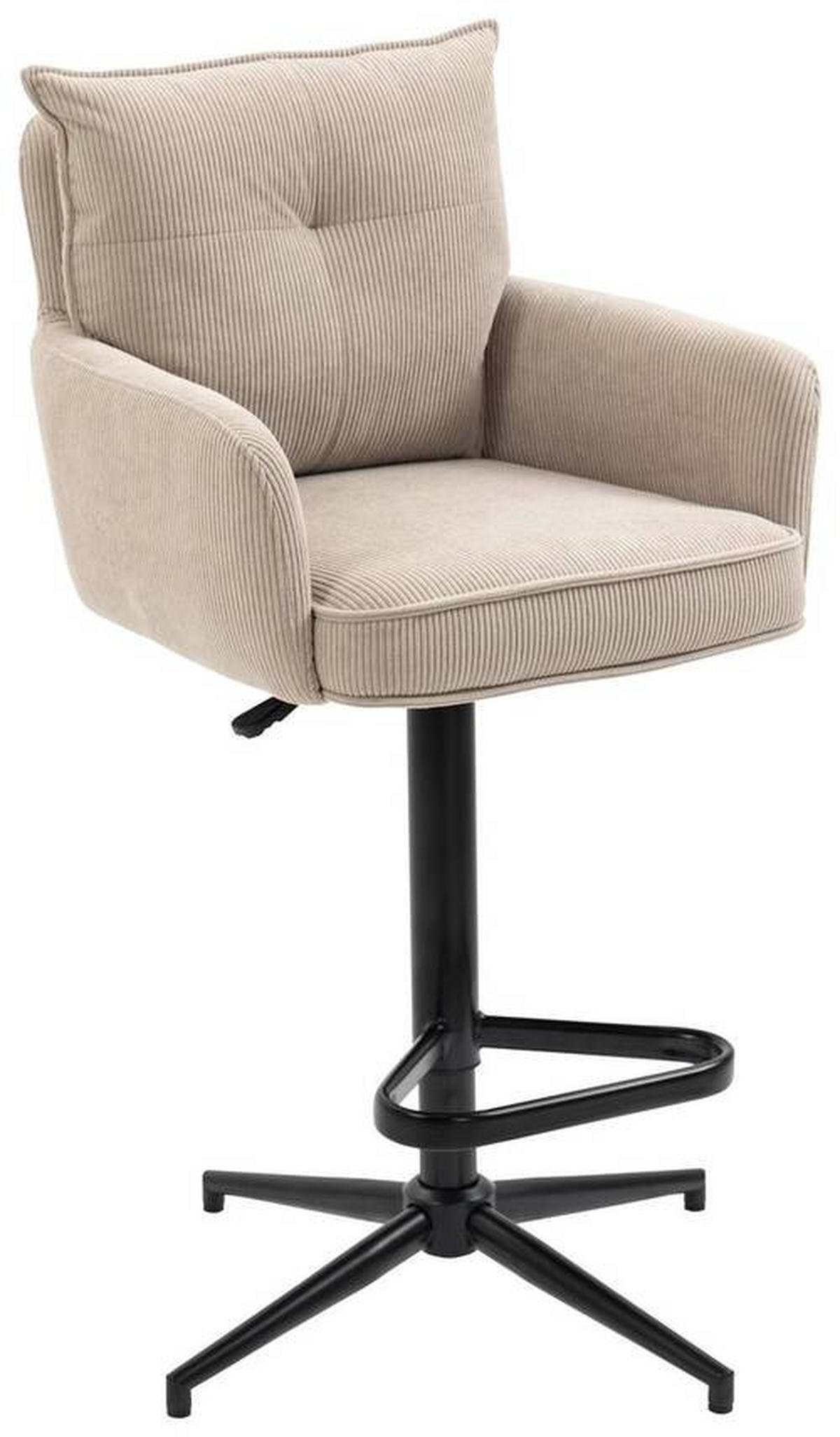 BARHOCKER Cord Creme, Beige Eisen Stoffauswahl, Sitzfläche 360° drehbar, inklusive Armlehnen  - Beige/Creme, Design, Textil/Metall (54/98-120/58cm) - Novel