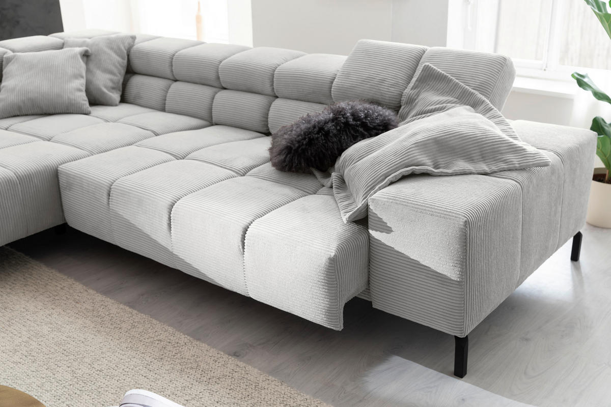 ECKSOFA in Cord Grau  - Schwarz/Grau, Design, Textil/Metall (216/321cm) - Hom`in