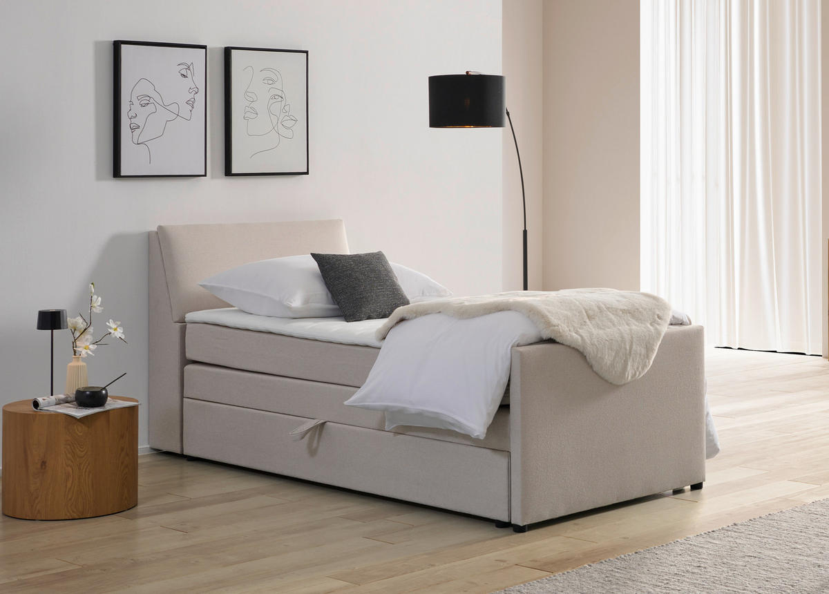 BOXSPRINGBETT 120/200 cm  in Creme  - Creme/Schwarz, Modern, Holz/Textil (120/200cm) - MID.YOU