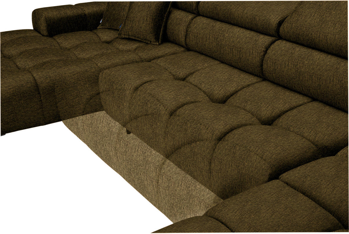 WOHNLANDSCHAFT in Samt, Webstoff Olivgrün  - Schwarz/Olivgrün, Design, Textil/Metall (177/385/216cm) - Welnova
