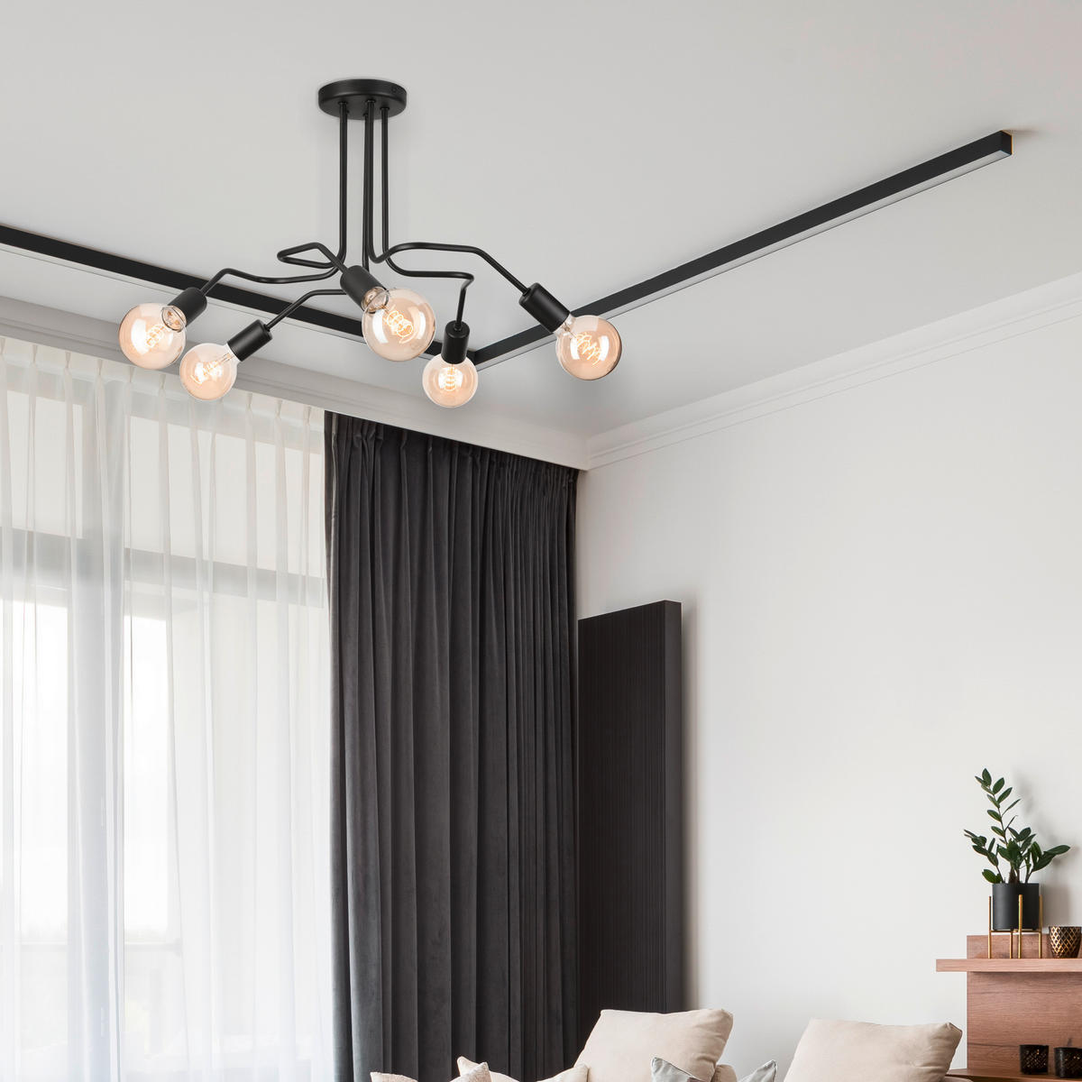 DECKENLEUCHTE    40/59/40 cm  - Schwarz Hochglanz, KONVENTIONELL, Metall (40/59/40cm)