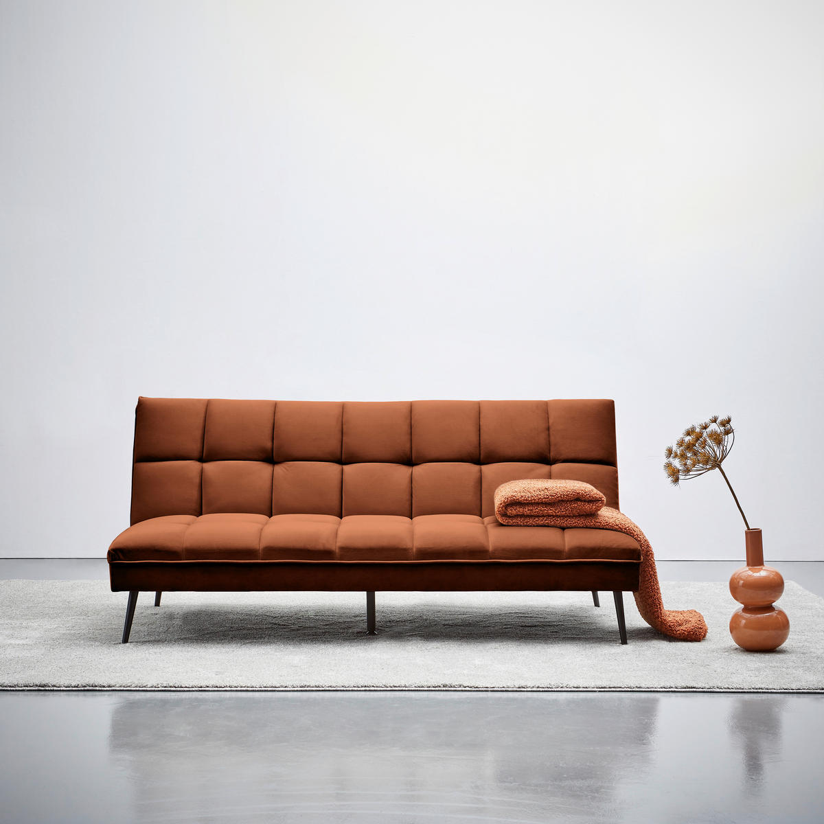 SCHLAFSOFA in Samt Rostfarben  - Rostfarben/Schwarz, MODERN, Textil/Metall (178/84/98cm) - MID.YOU