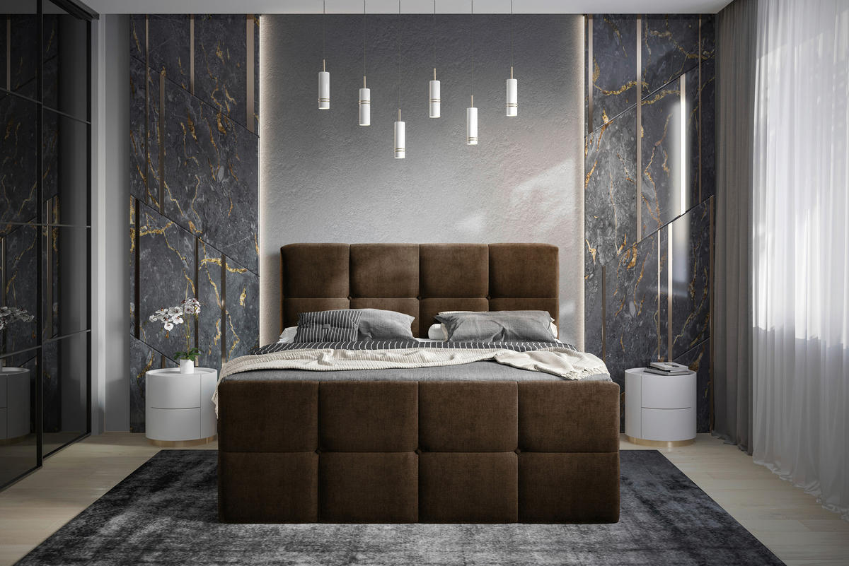 BOXBETT 180/200 cm  in Dunkelbraun  - Chromfarben/Dunkelbraun, Design, Holz/Holzwerkstoff (180/200cm) - Esposa
