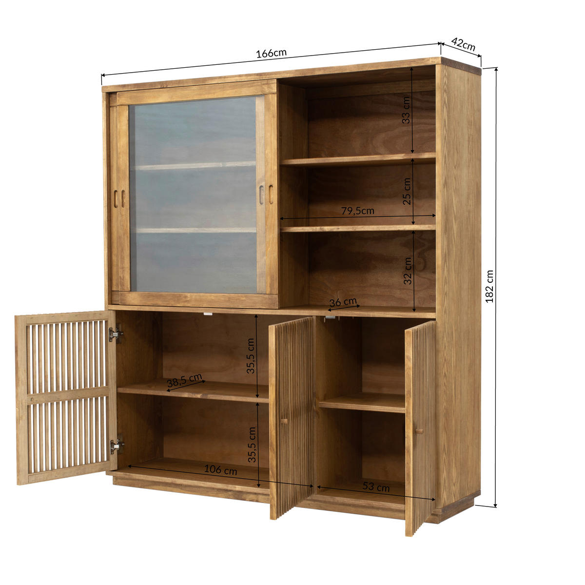 VITRINE in massiv Kiefer Eichefarben  - Eichefarben, MODERN, Holz (166/182/42cm) - MID.YOU