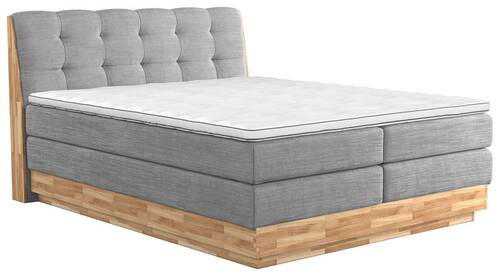 BOXSPRINGBETT 160/200 cm  in Hellgrau  - Hellgrau/Schwarz, Natur, Holz/Textil (160/200cm)