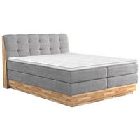 BOXSPRING-ÁGY 160/200 cm  világosszürke  - világosszürke/fekete, Natur, textil/fa (160/200cm)