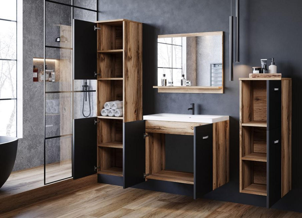 BADEZIMMER 5-teilig  in 120 cm  - Weiss/Eiche Wotan, Lifestyle, Keramik/Holzwerkstoff (120cm) - P & B