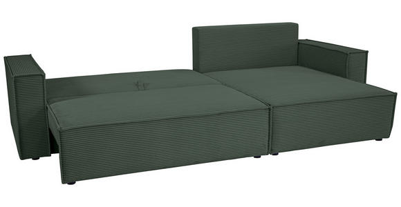 ECKSOFA inkl. Funktionen Dunkelgrün Cord  - Dunkelgrün/Schwarz, Design, Textil (267/141cm) - Xora