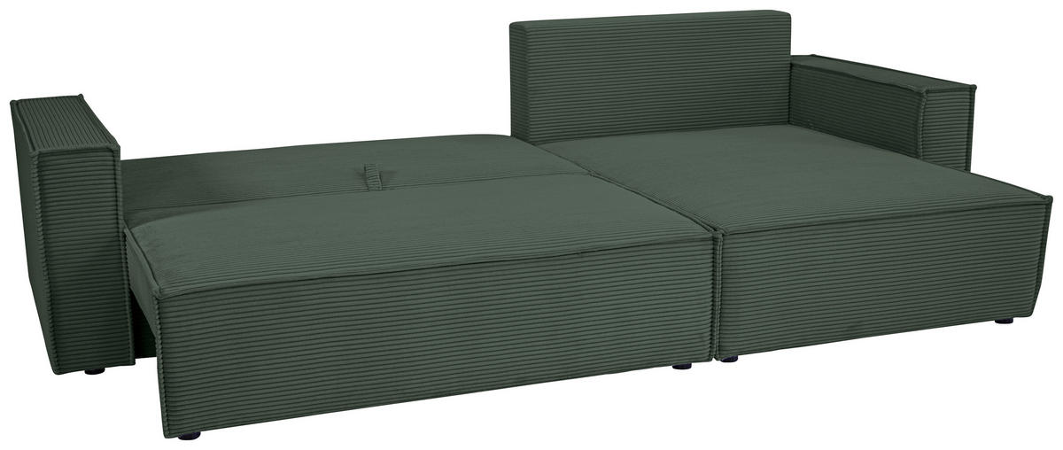 ECKSOFA inkl. Funktionen Dunkelgrün Cord  - Dunkelgrün/Schwarz, Design, Textil (267/141cm) - Xora