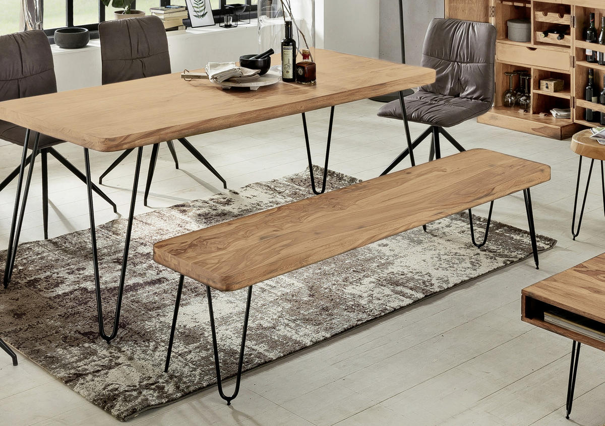 SITZBANK 120/45/40 cm Akaziefarben Akazie massiv Metall  - Schwarz/Akaziefarben, MODERN, Holz/Metall (120/45/40cm) - MID.YOU