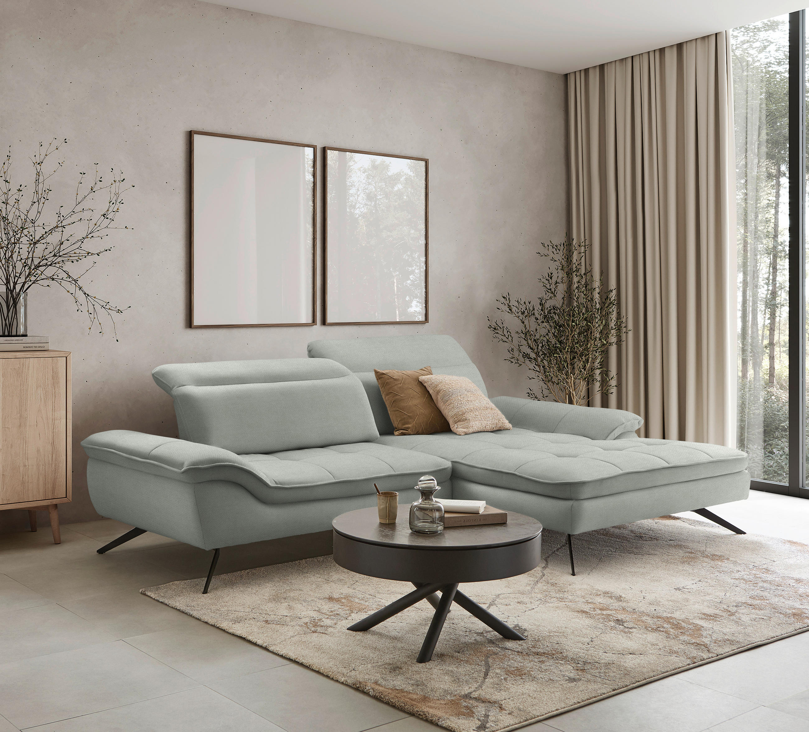 ECKSOFA in Webstoff Hellgrau  288/179-202 cm  - Hellgrau/Schwarz, Design, Textil/Metall (288/179-202cm) - Stylife
