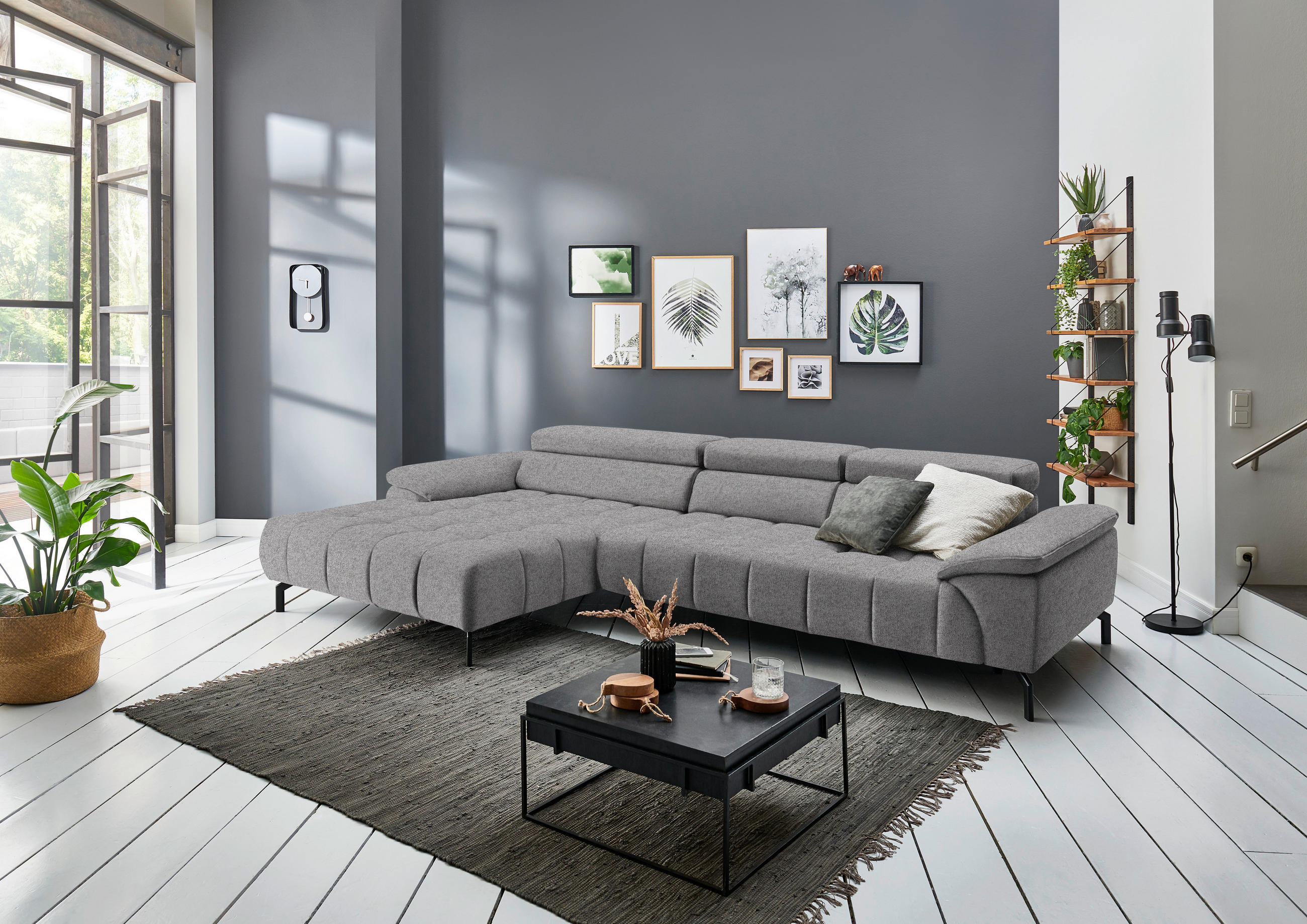 ECKSOFA in Webstoff Hellbraun  - Hellbraun/Schwarz, Design, Textil/Metall (190/329cm) - Beldomo Style