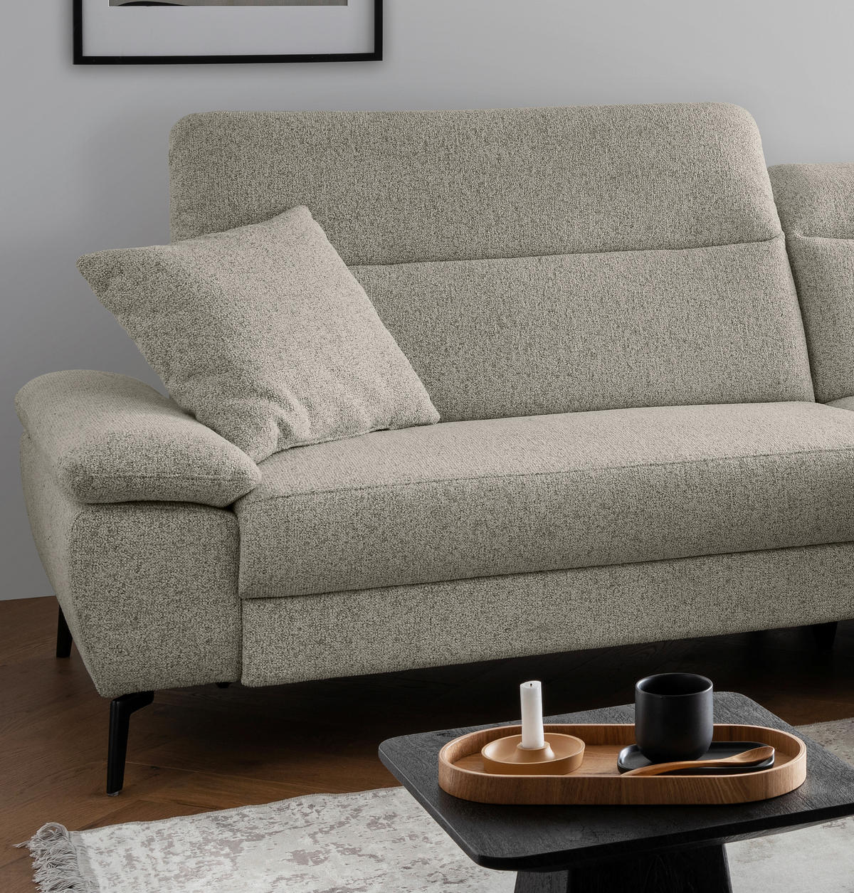 ECKSOFA Struktur Silberfarben  - Silberfarben/Schwarz, Konventionell, Textil/Metall (300/178cm) - Livetastic