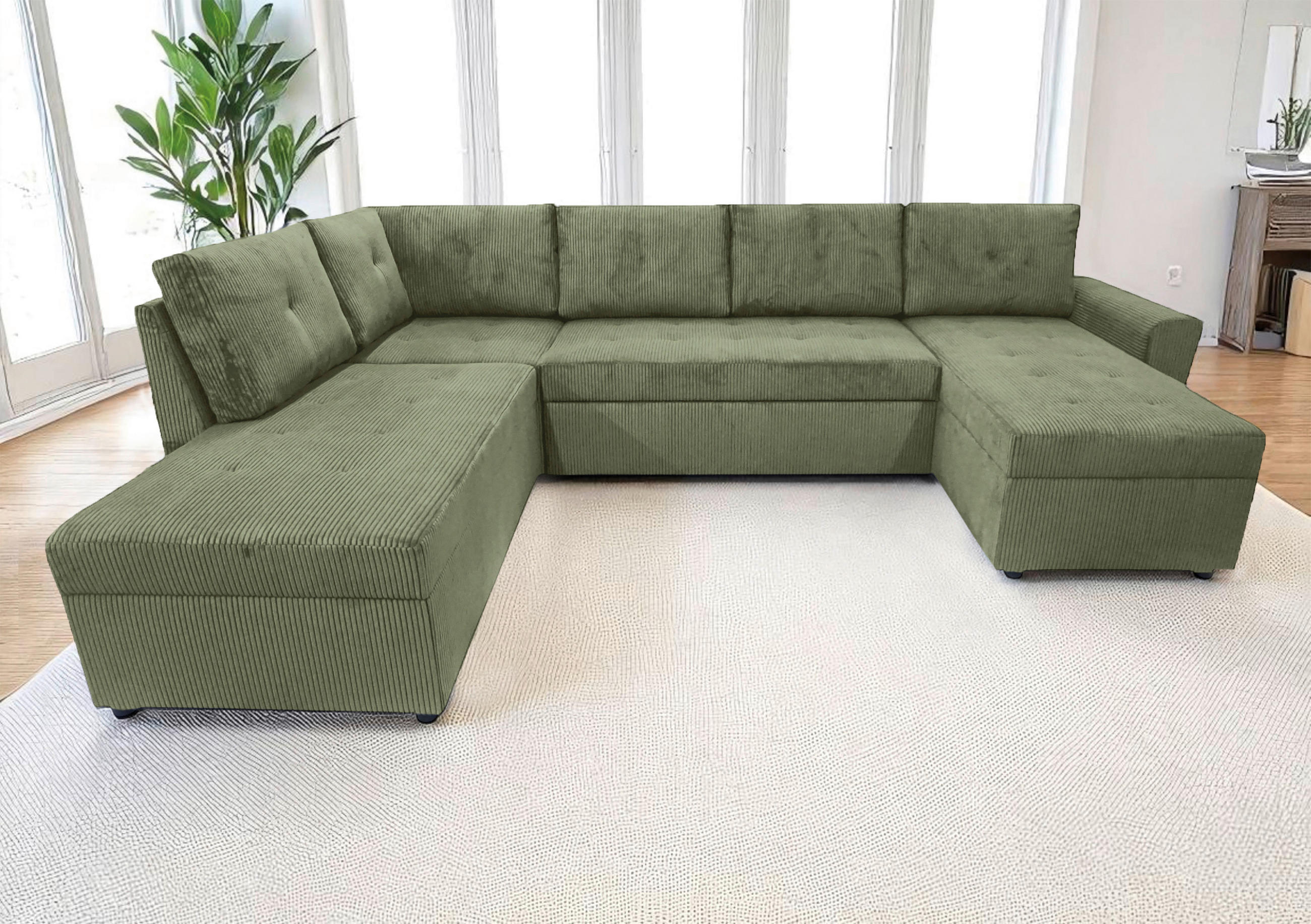 WOHNLANDSCHAFT TERMOLI Mintgrün Cord  - Schwarz/Mintgrün, Design, Kunststoff/Textil (212/297/155cm) - MID.YOU