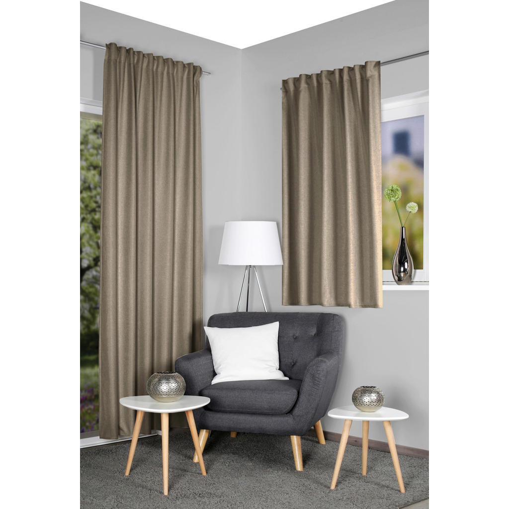 Thumbnail - Xxxl Wärmeschutzvorhang, Beige, Textil, Uni, 135x145 cm, für Stange und Schiene geeignet, Lärmschutz, Wärmeschutz, mit K...