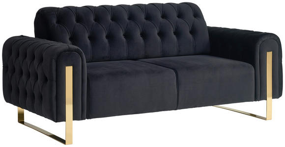 2-SITZER-SOFA  in Velours Schwarz  - Goldfarben/Schwarz, KONVENTIONELL, Textil/Metall (194/90/97cm) - Carryhome