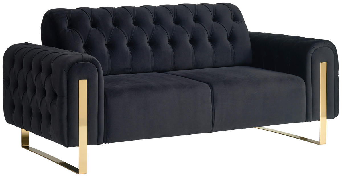 2-SITZER-SOFA Velours Schwarz  - Goldfarben/Schwarz, Konventionell, Textil/Metall (194/90/97cm) - Carryhome