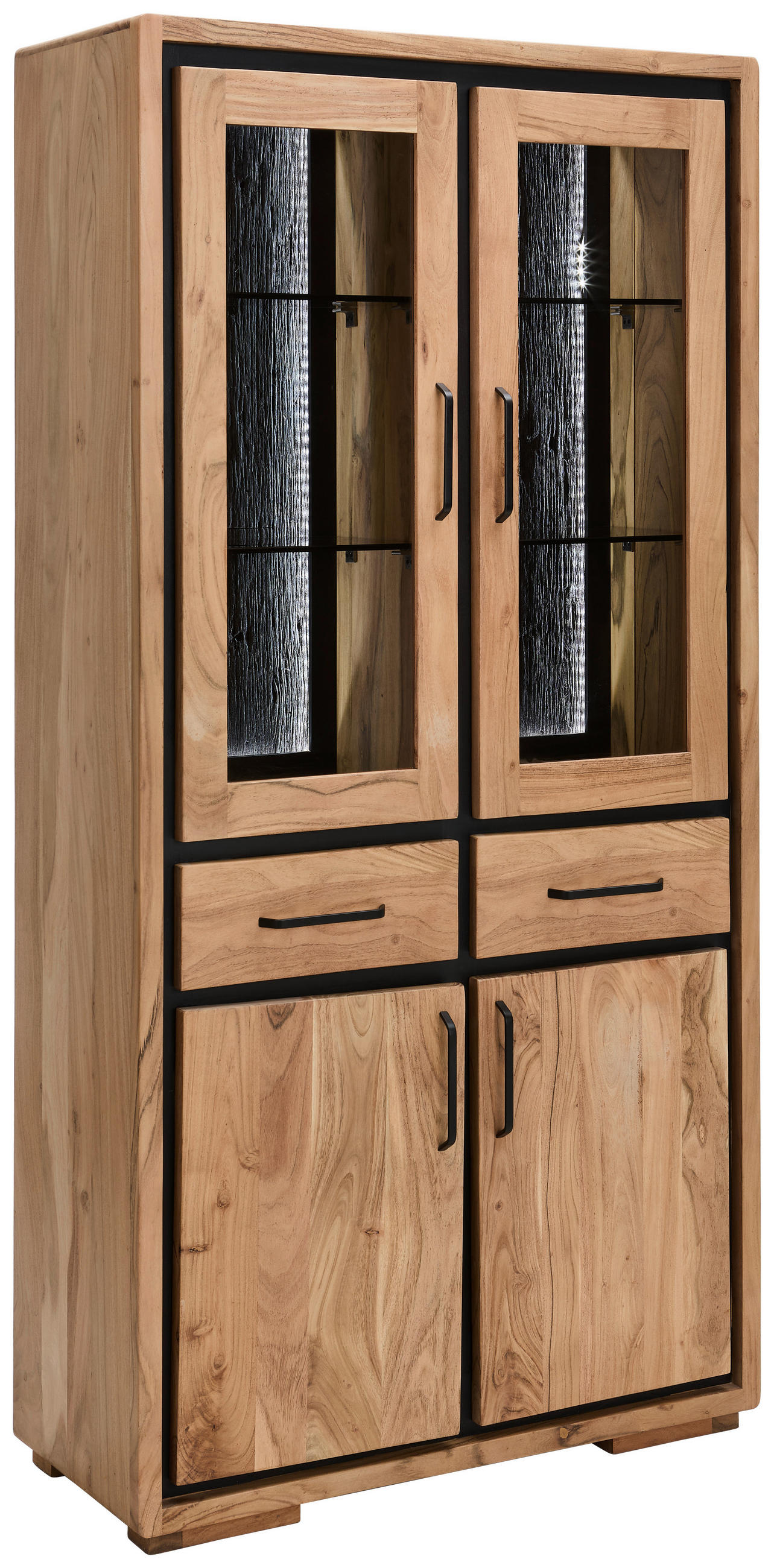 VITRINE in vollmassiv Akazie, Altholz Schwarz, Akaziefarben  - Schwarz/Akaziefarben, LIFESTYLE, Glas/Holz (88/180/40cm) - Landscape