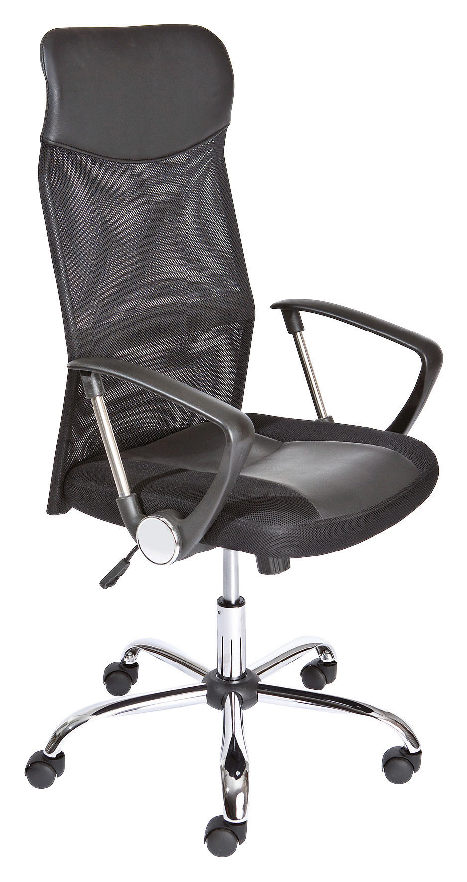 JUGENDDREHSTUHL Netzbespannung Lederlook Schwarz  - Chromfarben/Schwarz, KONVENTIONELL, Leder/Kunststoff (64/112/59cm) - MID.YOU