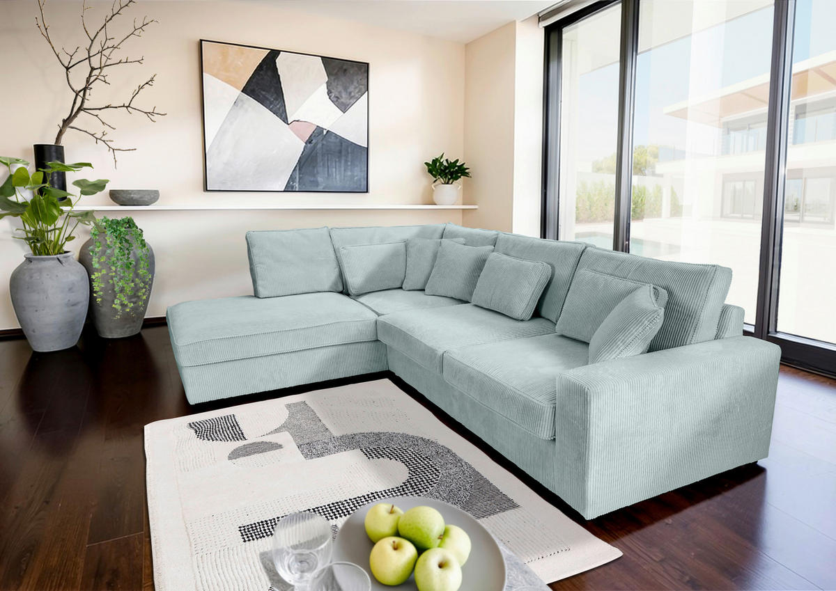ECKSOFA Hellblau Cord Zierkissen, Rückenkissen, Rücken echt  - Schwarz/Hellblau, MODERN, Kunststoff/Textil (228/307cm) - Carryhome