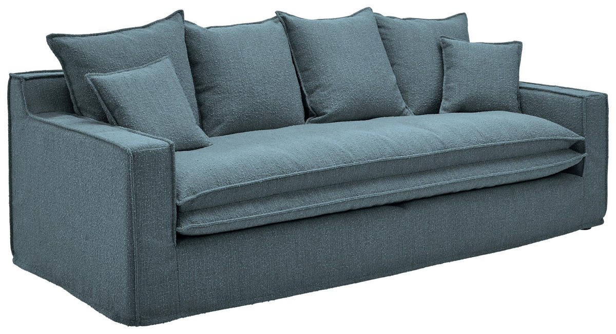 HUSSEN-3-SITZER-SOFA Bouclé Blau  - Blau/Schwarz, Trend, Kunststoff/Textil (227/92/105cm) - Livetastic