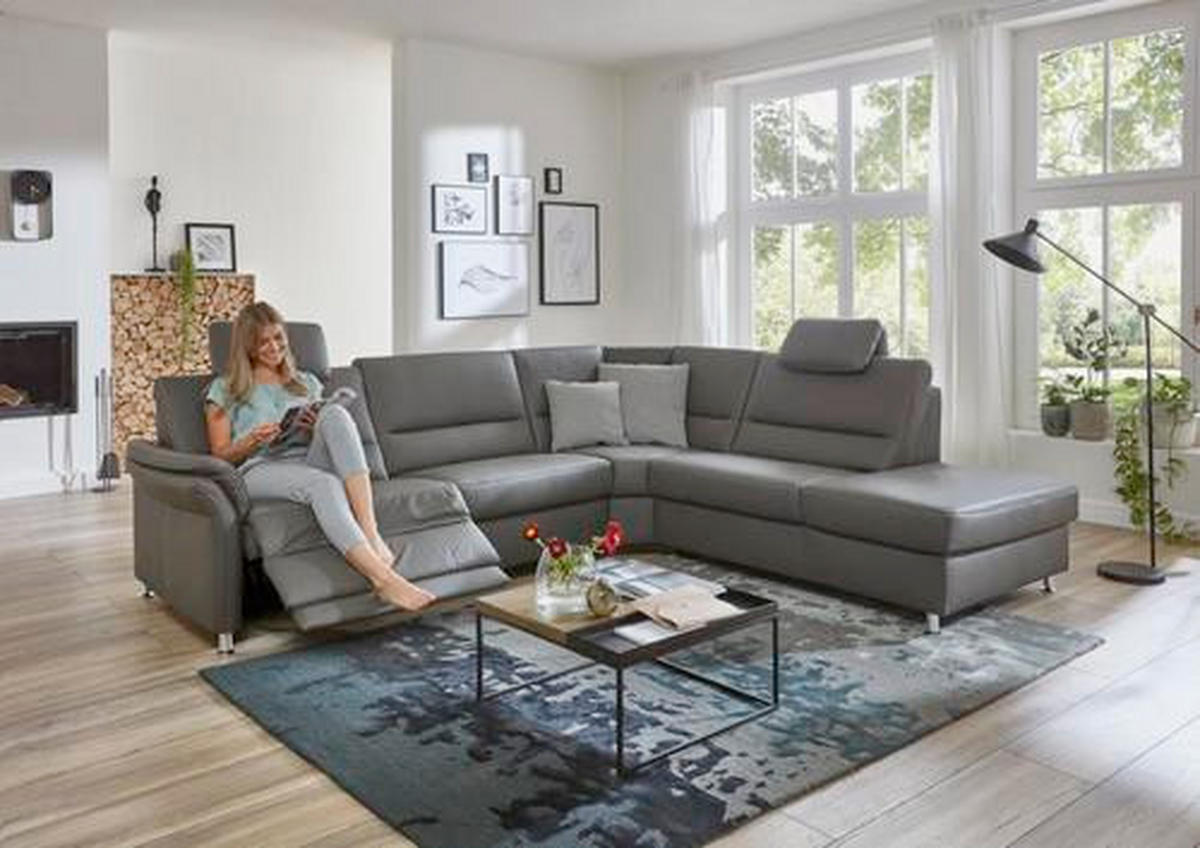 ECKSOFA in Echtleder Grau  - Beige/Hellgrau, Design, Leder/Metall (288/249cm) - Beldomo Premium