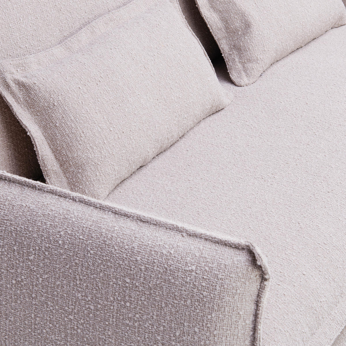 HUSSEN-SOFA Flachgewebe, Bouclé Beige  - Beige/Schwarz, Trend, Textil/Metall (195/82/98cm) - Livetastic