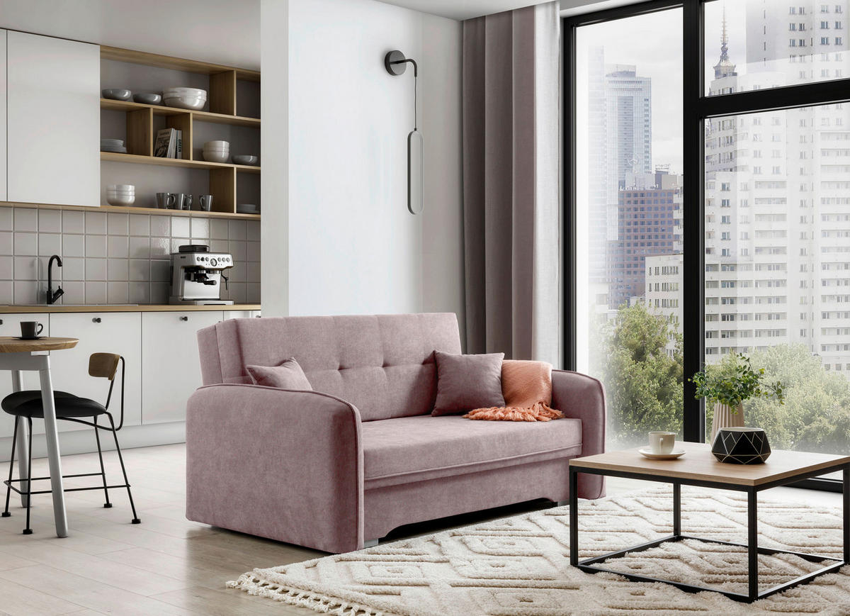 SCHLAFSOFA in Textil Rosa  - Silberfarben/Rosa, Design, Kunststoff/Textil (155/105/75cm) - MID.YOU