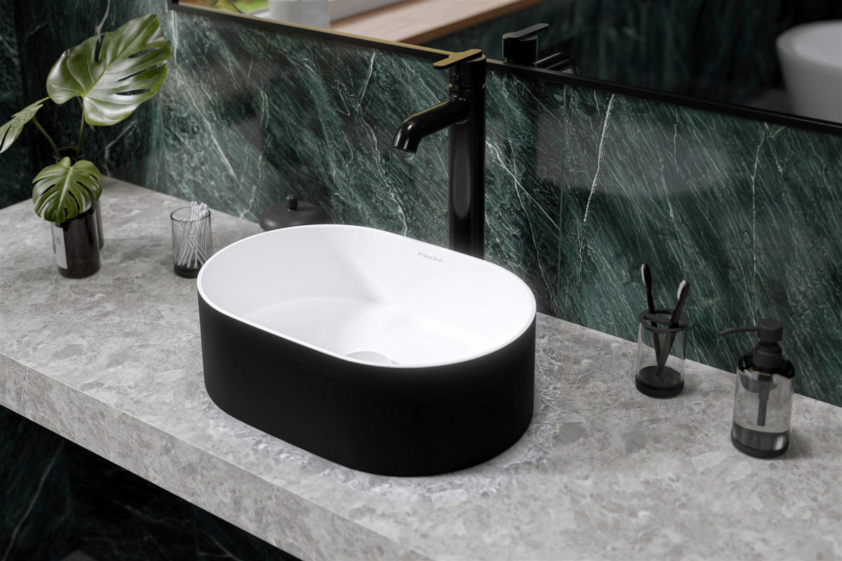 WASCHBECKEN 45/14/30 cm  - Schwarz/Weiß, Basics, Stein (45/14/30cm) - Dieter Knoll