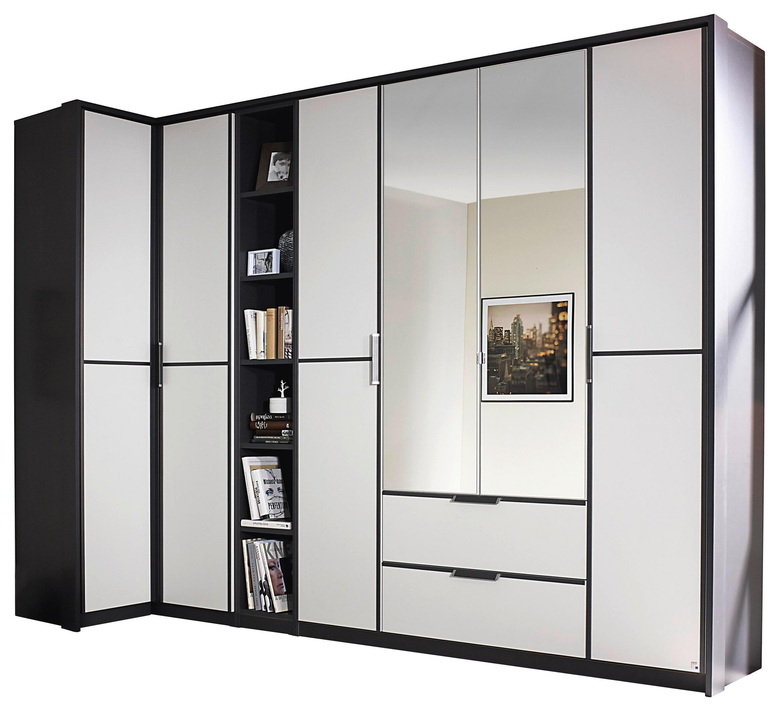 Eckschrank Mit Spiegel + Laden 100x314 Cm Essensa Grau/weiß