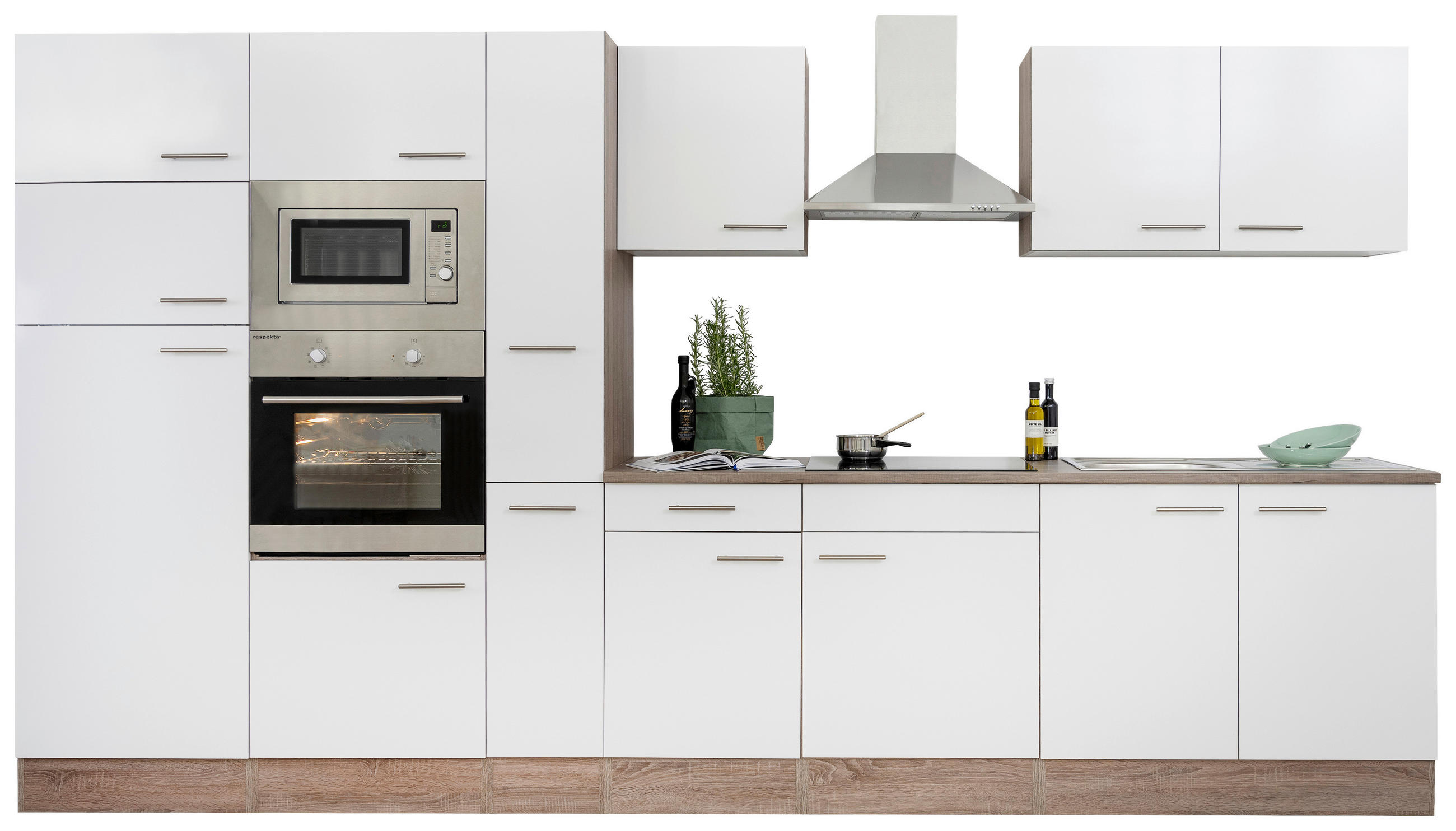 KÜCHENLEERBLOCK 360 cm   in Weiß  - Edelstahlfarben/Eichefarben, Basics, Holzwerkstoff/Metall (360cm) - Respekta
