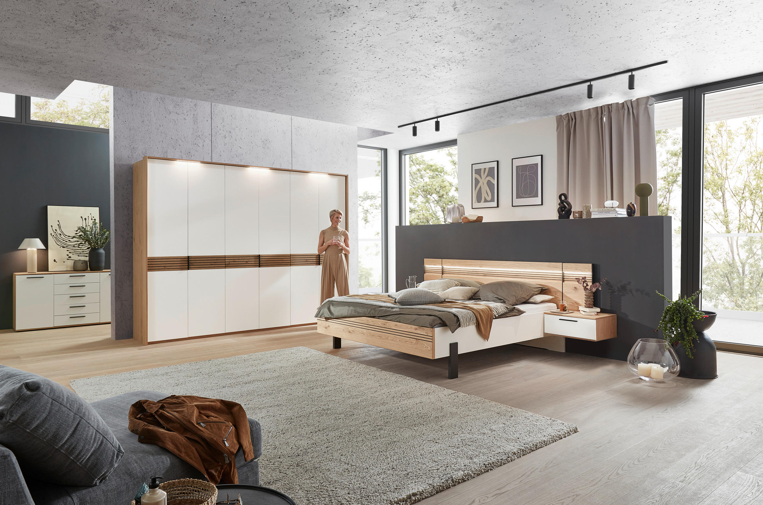 BETTANLAGE - Eichefarben/Anthrazit, Design, Holz (180/200cm) - Dieter Knoll