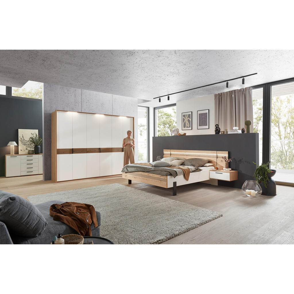 Thumbnail - Dieter Knoll Bettanlage Gala, Anthrazit, Weiß, Eiche, Holz, Balkeneiche, furniert, 180x200 cm, Made in Germany, Lattenro...