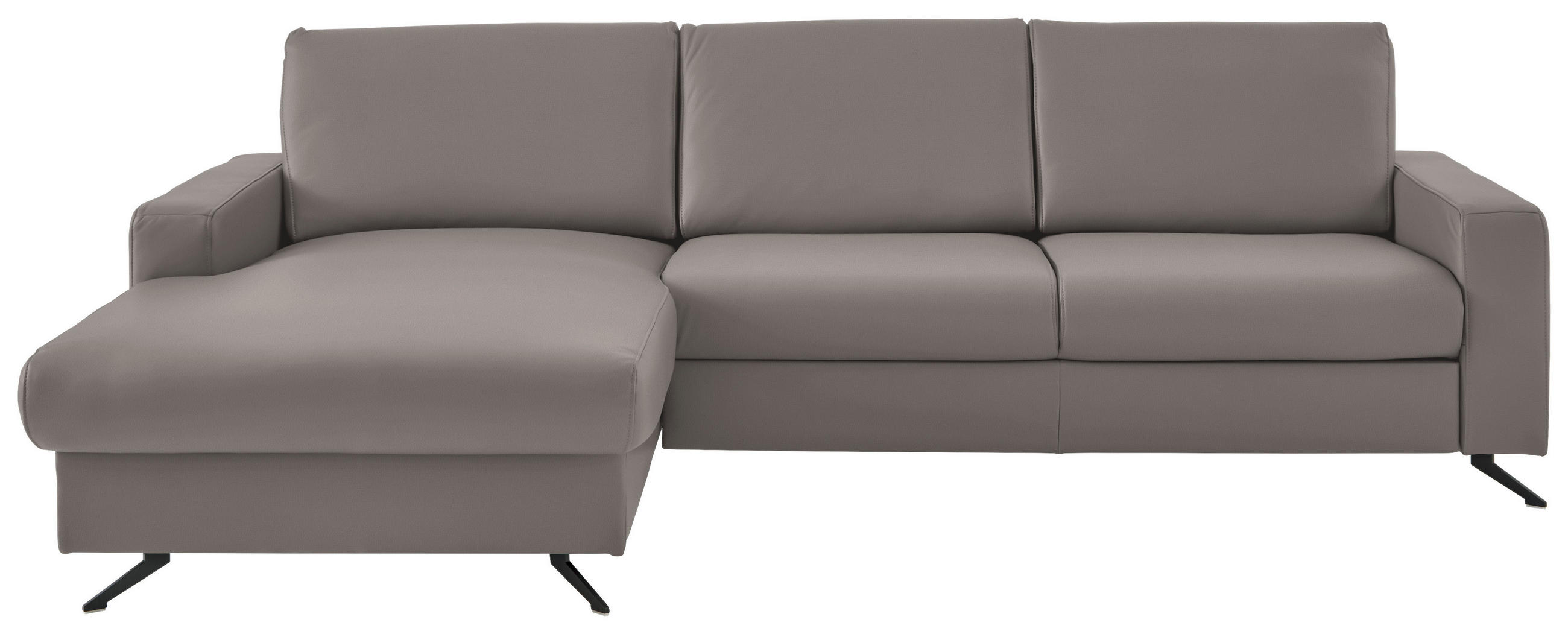 ECKSOFA in Echtleder Hellgrau  - Hellgrau/Schwarz, Design, Leder/Metall (165/267cm) - Beldomo Premium