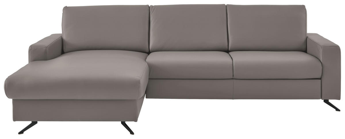 ECKSOFA in Echtleder Hellgrau  - Hellgrau/Schwarz, Design, Leder/Metall (165/267cm) - Beldomo Premium