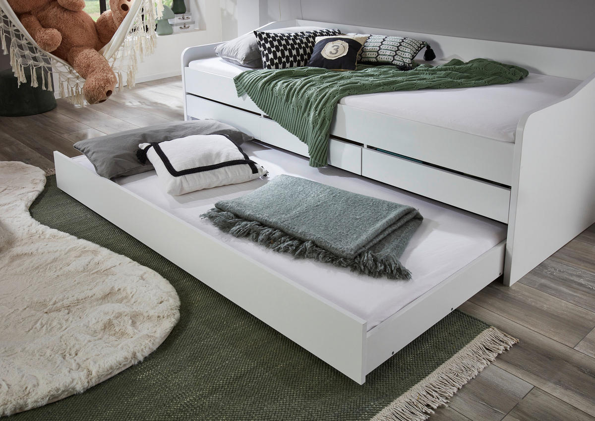AUSZIEHBETT 90/200 cm  in Weiß  - Weiß, MODERN, Holzwerkstoff (90/200cm) - MID.YOU