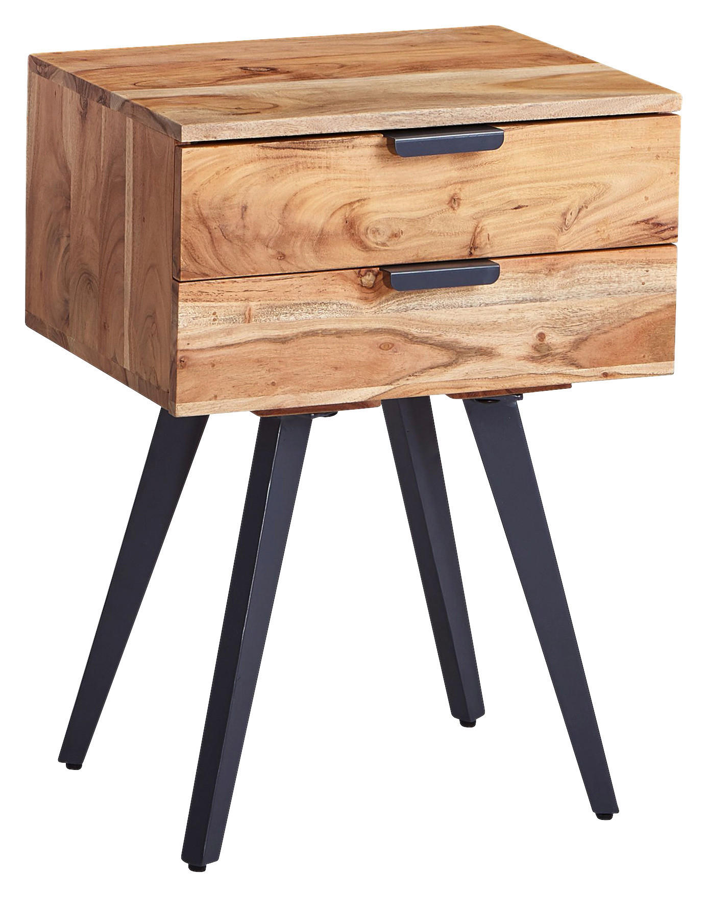 Nachtkästchen Akazie Echtholz/ Grau H: 65 cm Wohnling