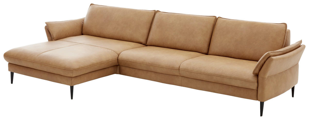 ECKSOFA Dunkelgelb Echtleder  - Dunkelgelb/Schwarz, Design, Leder/Metall (172/334cm) - Hukla