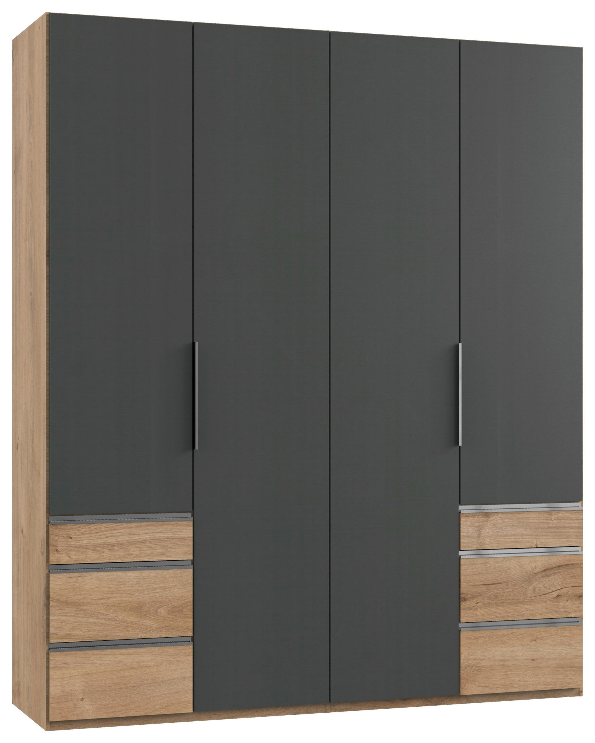 DREHTÜRENSCHRANK 4-türig Graphitfarben, Eichefarben  - Chromfarben/Eichefarben, MODERN, Holzwerkstoff (200/236/58cm) - MID.YOU