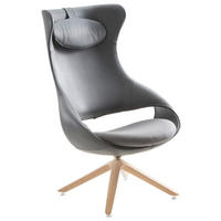 OHRENSESSEL Kombination Echtleder/Stoff Anthrazit, Grau  - Eichefarben/Anthrazit, KONVENTIONELL, Leder/Holz (78/123/83cm) - Voglauer
