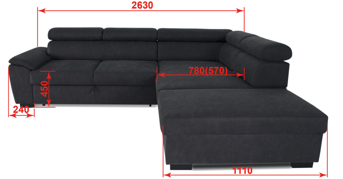 ECKSOFA  Lederlook Taupe  - Taupe/Schwarz, Design, Kunststoff/Textil (263/230cm) - Hom`in