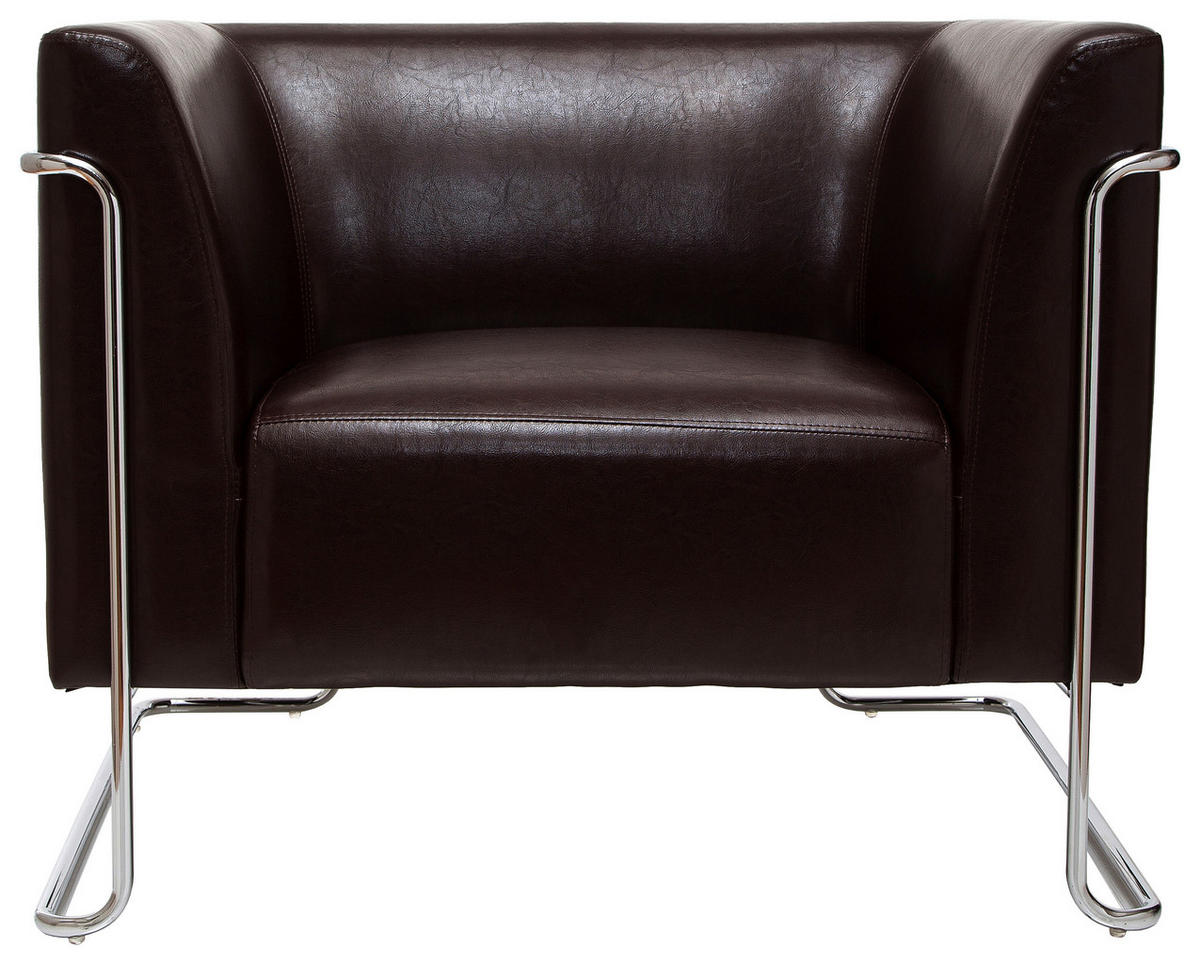 DESIGNSESSEL Lederlook Dunkelbraun    - Chromfarben/Dunkelbraun, MODERN, Textil/Metall (88/74/74cm) - MID.YOU