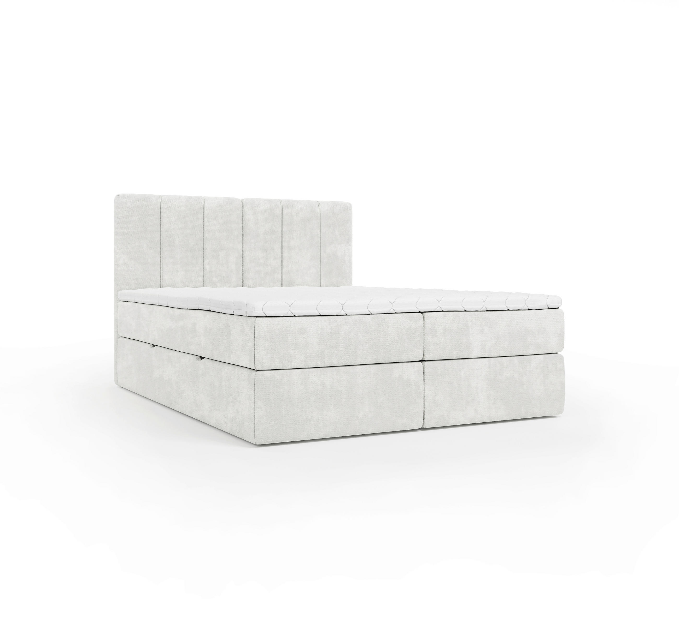 BOXBETT 160/200 cm,  in Creme, gepolstertes Kopfteil, Bettkasten, Topper, Matratze, H3 = fest  - Creme/Schwarz, Design, Holzwerkstoff/Kunststoff (160/200cm) - Esposa