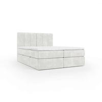 BOXBETT 160/200 cm,  in Creme, gepolstertes Kopfteil, Bettkasten, Topper, Matratze, H3 = fest  - Creme/Schwarz, Design, Holzwerkstoff/Kunststoff (160/200cm) - Esposa
