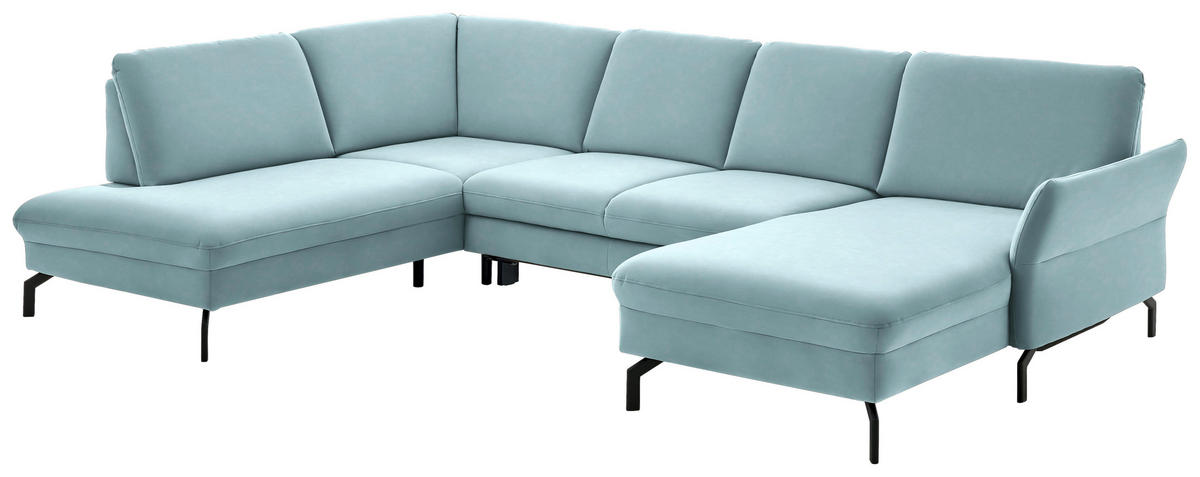 WOHNLANDSCHAFT in Velours Blau  - Blau/Schwarz, Design, Textil/Metall (220/335/179cm) - Beldomo System