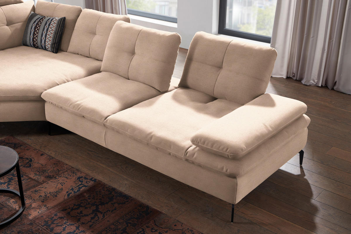 ECKSOFA in Flachgewebe Hellbraun  - Hellbraun/Schwarz, Design, Textil/Metall (157/344cm) - Chilliano