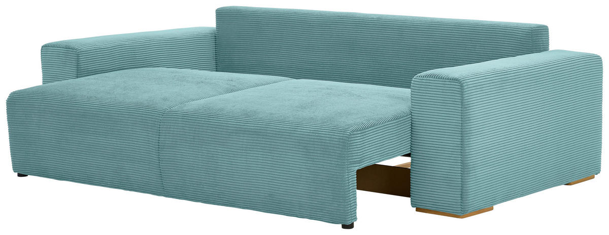 SCHLAFSOFA Cord Mintgrün  - Buchefarben/Schwarz, KONVENTIONELL, Holz/Kunststoff (255/86/123cm) - Livetastic