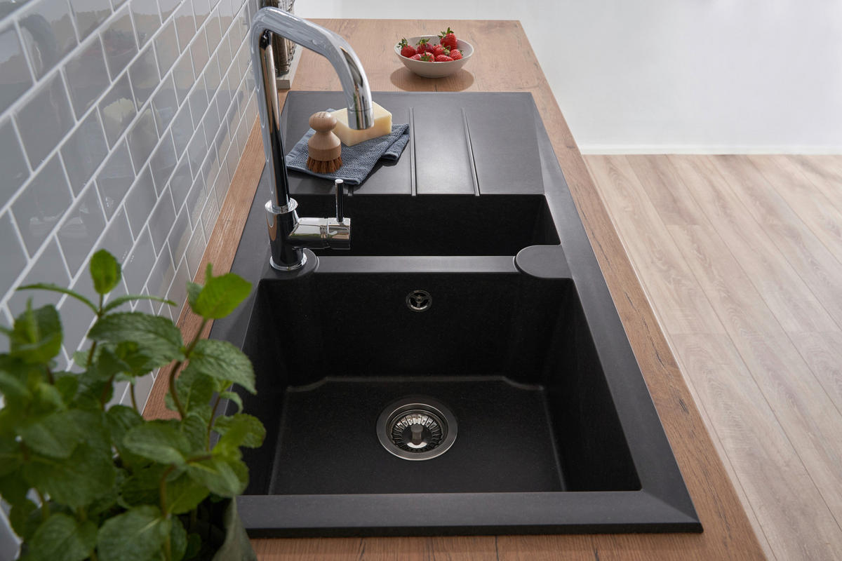 SPÜLE 1712ALINEO100X50S  - Schwarz, Trend, Stein (100/21/50cm) - Respekta